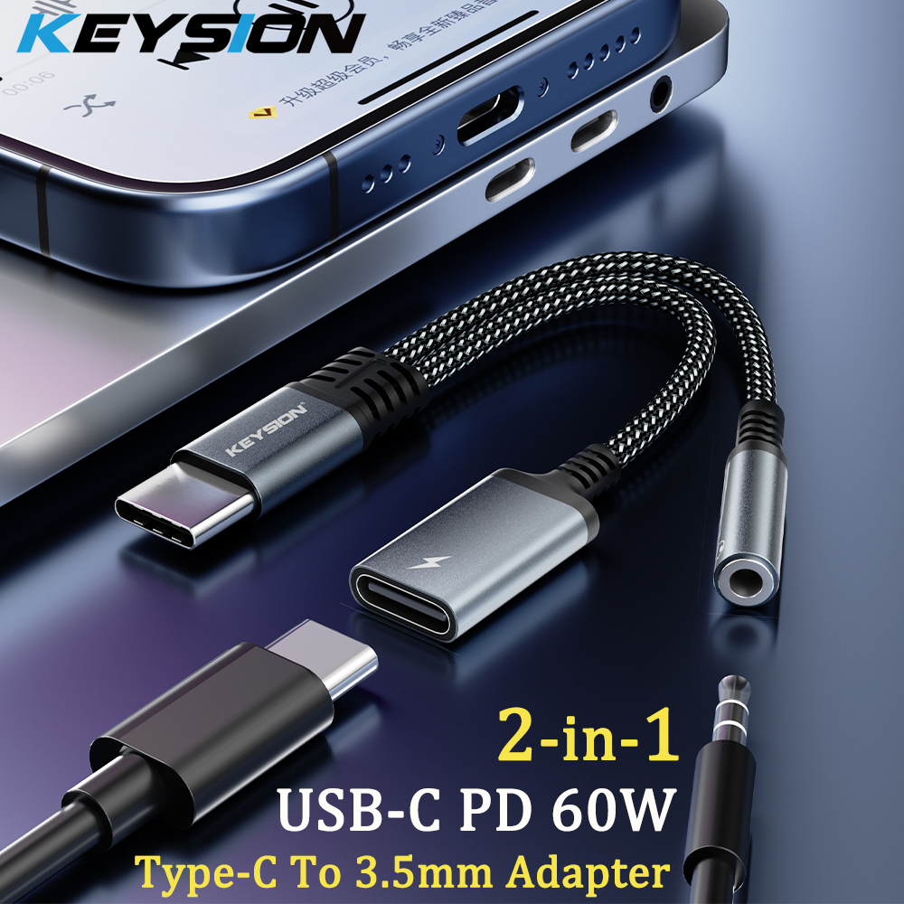 KEYSION 2 in 1 Type C to 3.5mm - Earphone Splitter Jack ulasan dan harga