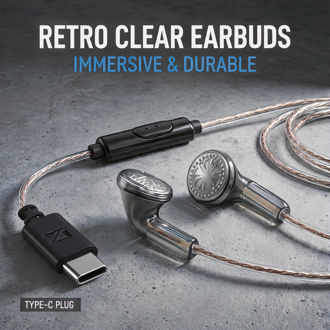 Type-C Wired Earbuds Retro Loo - Wired Earphone Mic ulasan dan harga